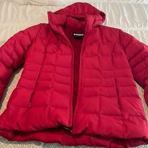 Red puffer jacket